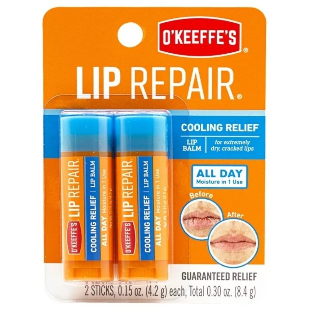 O'Keeffe's Lip Repair Lip Balm COOLING, Dry, Cracked Lip Relief, 2 Sticks NEW